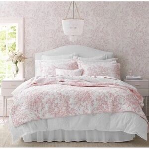 Laura Ashley ~ Full/Queen PINK Bedford Cotton 3pc Floral Quilt Set Reversible